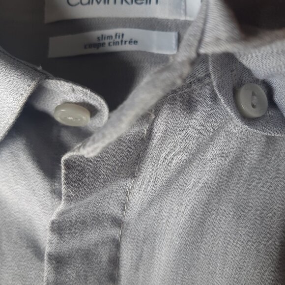 Calvin Klein SZ M Slim Fit Gray 100% Cotton Men's Button Down Shirt - Picture 4 of 13